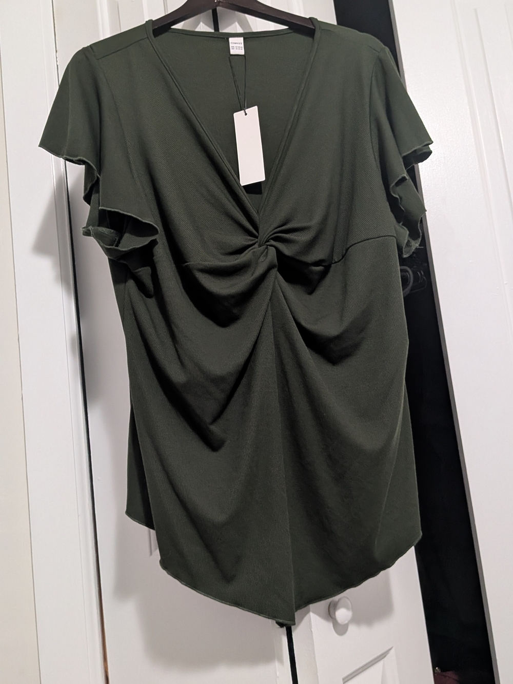SHEIN Olive Twist-Front Ruffle Sleeve Top